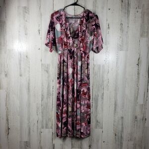 Asos pink floral ruffled summer maxi dress women's size 2